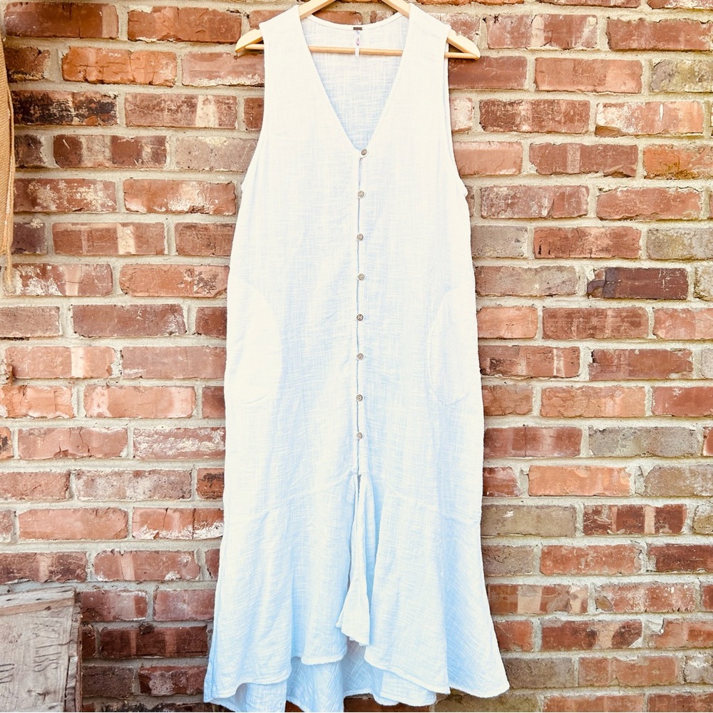 Free People White Sleeveless Button-Front Maxi Tunic Dress - Picture 4 of 16